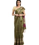 green Printed poly silk saree with blouse