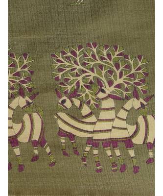 green Printed poly silk saree with blouse 4