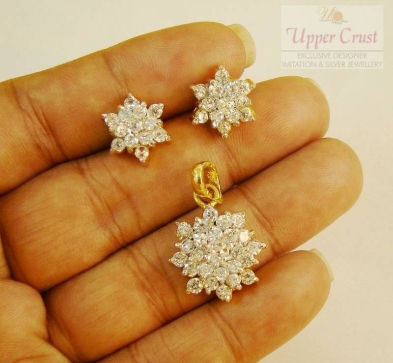 CZ AD Cluster Flower Pendant Earring Jewellery