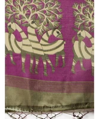 green Printed poly silk saree with blouse 5