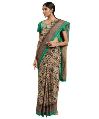 black Printed cotton saree with blouse 1