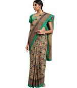 black Printed cotton saree with blouse