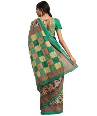 black Printed cotton saree with blouse 2