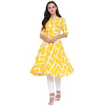 Yellow printed rayon kurtasandkurtis 1