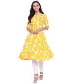 Yellow printed rayon kurtasandkurtis