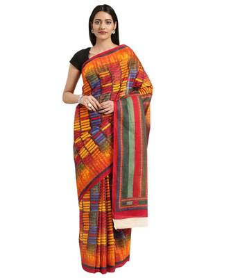 multicolor Printed cotton saree with blouse 1