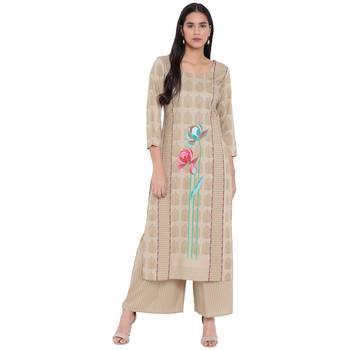 Beige printed rayon kurta with palazzo 1