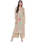 Beige printed rayon kurta with palazzo
