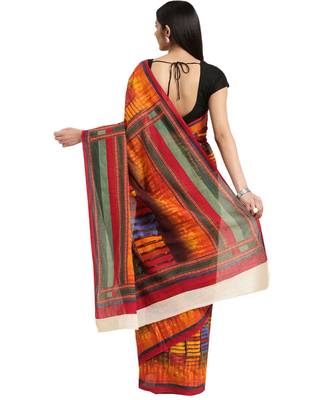 multicolor Printed cotton saree with blouse 2