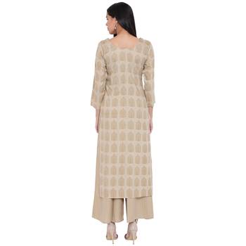 Beige printed rayon kurta with palazzo 2