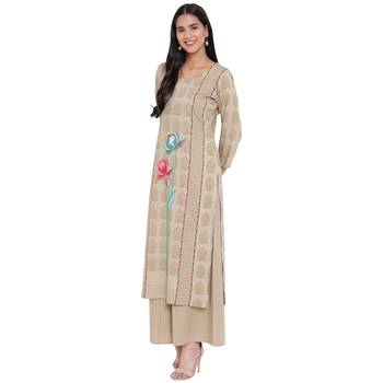 Beige printed rayon kurta with palazzo 3