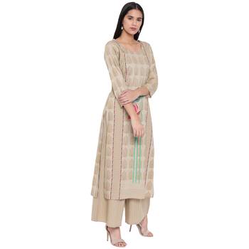 Beige printed rayon kurta with palazzo 4