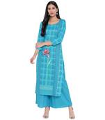 Turquoise printed rayon kurta with palazzo