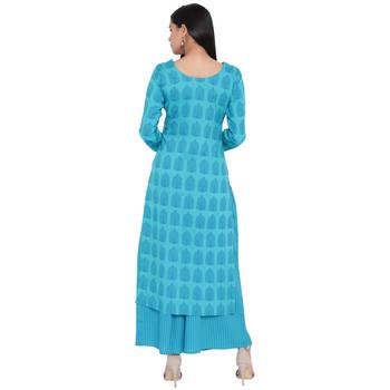 Turquoise printed rayon kurta with palazzo 2