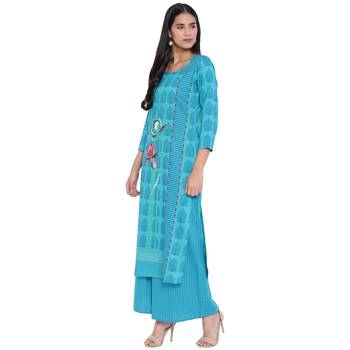 Turquoise printed rayon kurta with palazzo 3
