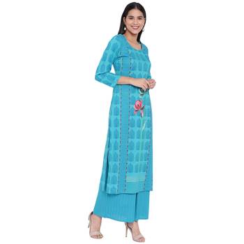 Turquoise printed rayon kurta with palazzo 4
