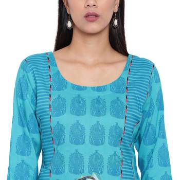 Turquoise printed rayon kurta with palazzo 5