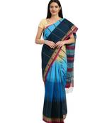 blue Printed cotton saree with blouse