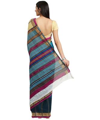 blue Printed cotton saree with blouse 2