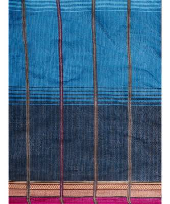 blue Printed cotton saree with blouse 5