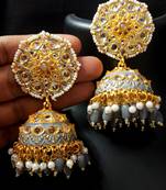 Deepika Inspired Meenakari Grey Pink Kundan Pearl Jhumki Earrings Set