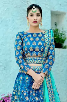 Women's Ink Blue Silk Blend Lehenga Choli Set