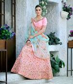 Peach Embroidered Silk Blend Unstitched Bridal Lehengas
