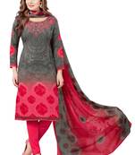 Grey Printed Synthetic Unstitched Salwar With Dupatta