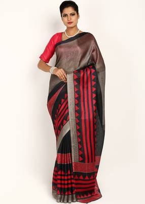 Multicolor Jute Printed Saree With Blouse Piece 1