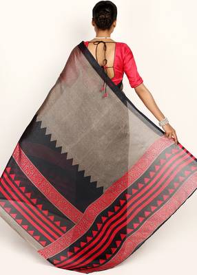 Multicolor Jute Printed Saree With Blouse Piece 2