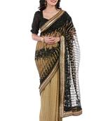 Black & Gold Knitted, Net Embroidery Saree With Blouse Piece