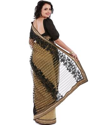 Black & Gold Knitted, Net Embroidery Saree With Blouse Piece 2
