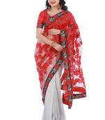 Red & Silver Knitted, Net Embroidery Saree With Blouse Piece