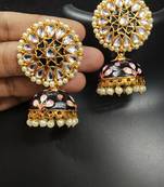 Latest Meenakari Black Pink Kundan Pearl Jhumki Earrings Set