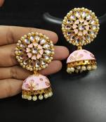Latest Meenakari Magenta Pink Kundan Pearl Jhumki Earrings Set