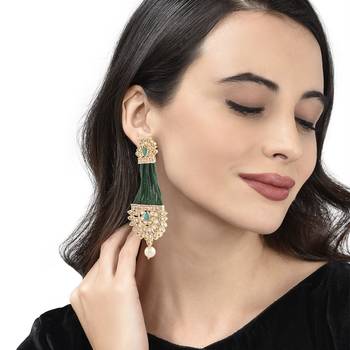 Green Beaded Traditional Design Earrings 2