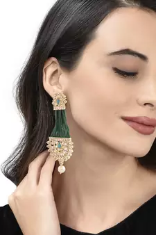 Green Beaded Traditional Design Earrings