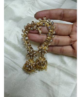 Gold Stone Studded Ear Cuff Jhumkas 2