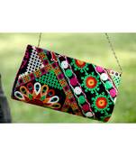 BagzVela Black Base & MultiColor Kutch Embroidered Clutch