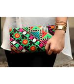 BagzVela Black Base & MultiColor Kutch Embroidered Clutch