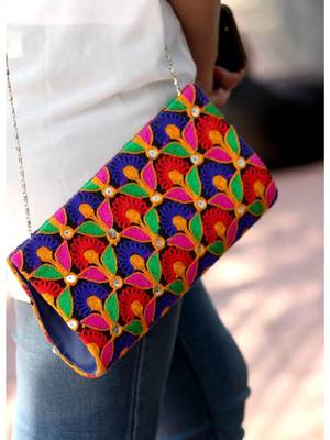 Bagzvela Multicolored Kutch Embroidered Clutch 1
