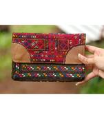 Multicolor Hand Embroidered Banjara Purse With Leather On Flaps From Rajasthan - Pattern 2