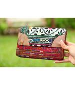 Multicolor Hand Embroidered Banjara Purse With Leather On Flaps From Rajasthan - Pattern 5