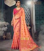 Peach woven bhagalpuri silk saree with blouse