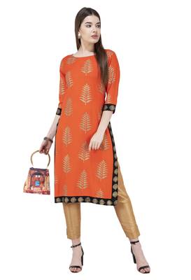 Orange printed rayon combo-kurtis 1