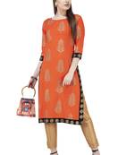 Orange printed rayon combo-kurtis
