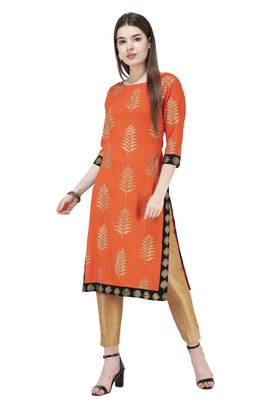 Orange printed rayon combo-kurtis 2