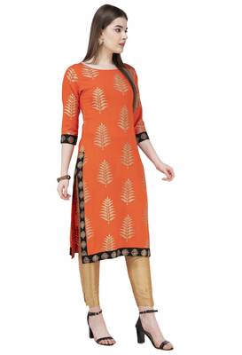 Orange printed rayon combo-kurtis 3