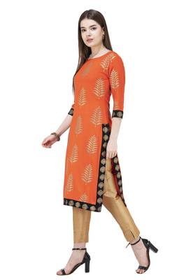 Orange printed rayon combo-kurtis 4