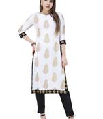 White printed rayon combo-kurtis